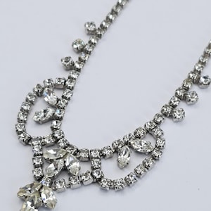 Vintage Clear Crystal Rhinestone Statement Bib Necklace c1950s Mid Century