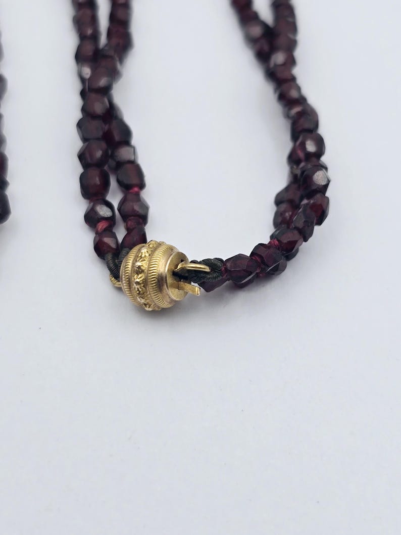 Antique Victorian Faceted Garnet Double Strand Necklace & Pendant with 18ct Yellow Gold Clasp