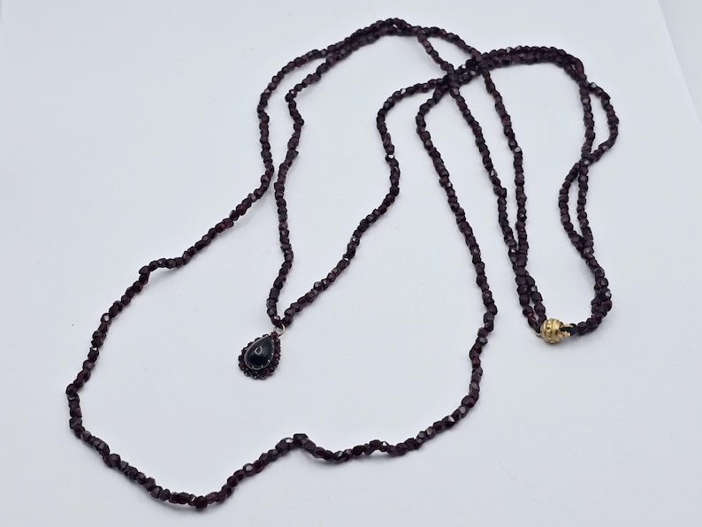 Antique Victorian Faceted Garnet Double Strand Necklace & Pendant with 18ct Yellow Gold Clasp