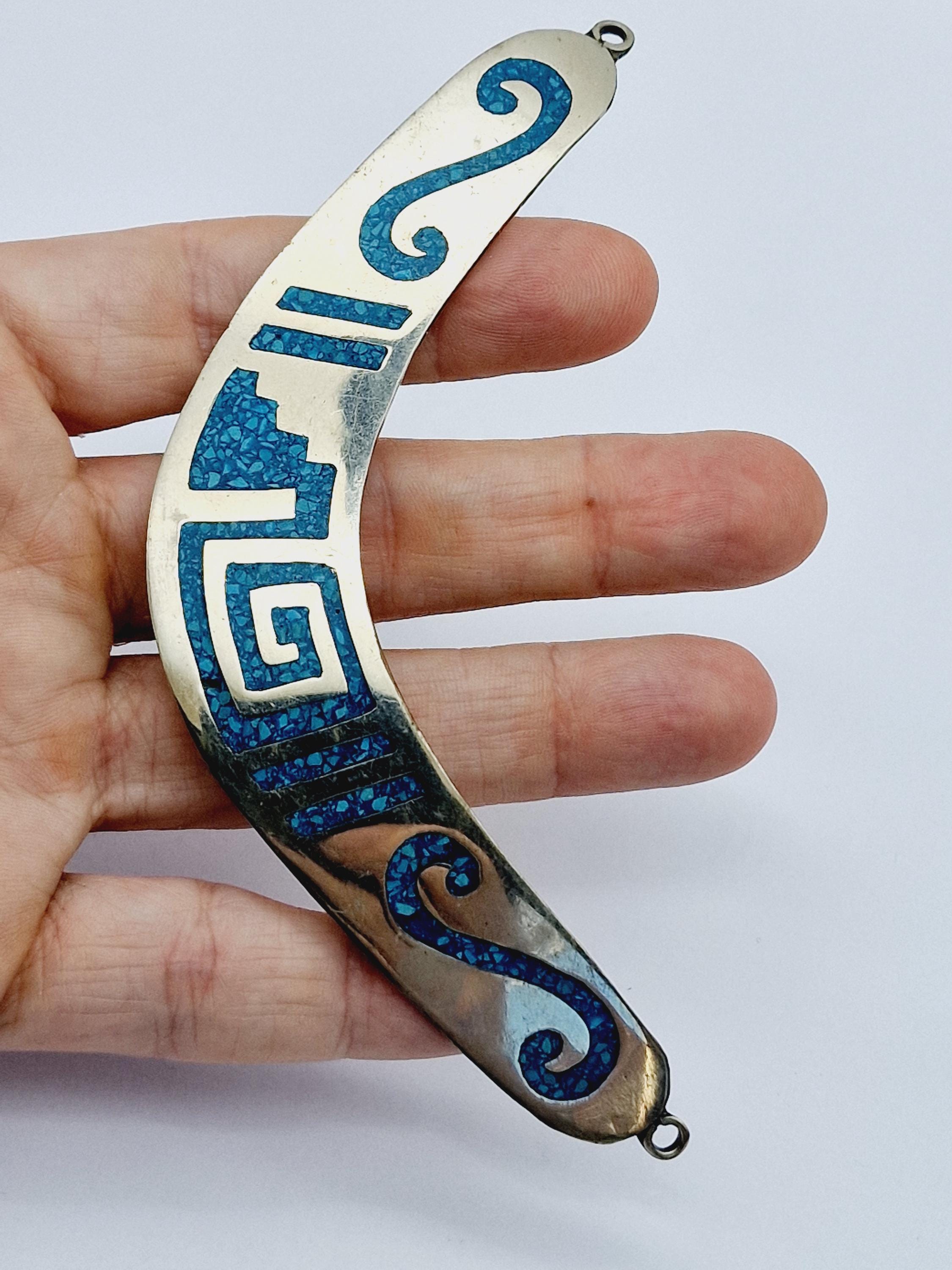 Pendentif Aztèque Inca Maya En Argent 925 Avec Jaspe Rouge & Malachite - Occasion Parfait État