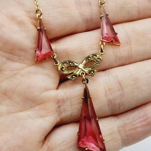 Antique Art Deco Czech Pink Glass Necklace Circa 1930&#39;s