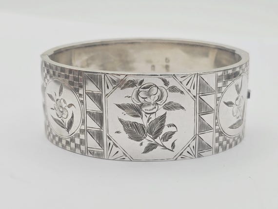 Antique Victorian Solid Silver Hinged Bracelet Ba… - image 2