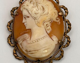 Camée Vintage En Coquillage Avec Profil De Dame, Prêt à être Serti - Occasion, Bon état D'usage