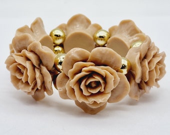 Vintage Retro Plastic Dusty Pale Pink Rose Flower Stretch