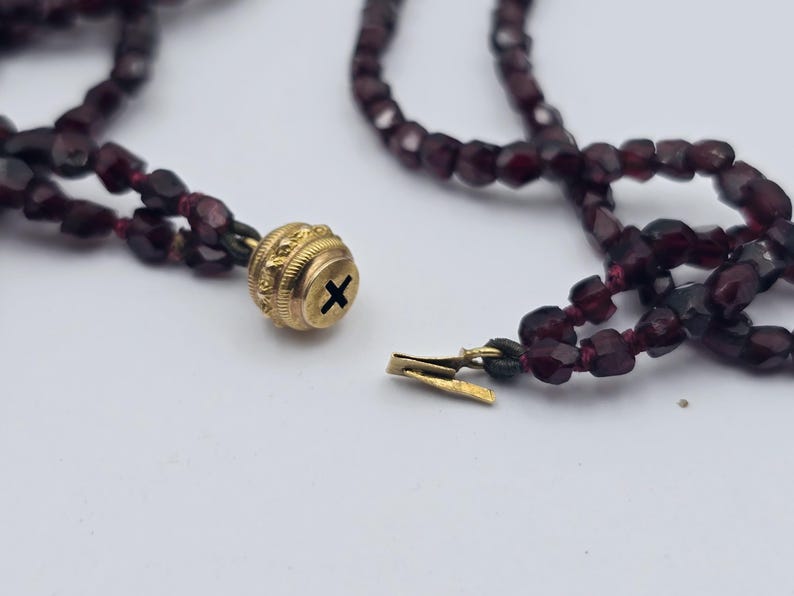 Antique Victorian Faceted Garnet Double Strand Necklace & Pendant with 18ct Yellow Gold Clasp