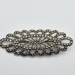 Antique Art Deco Oval Shape Silver and Marcasite Brooch