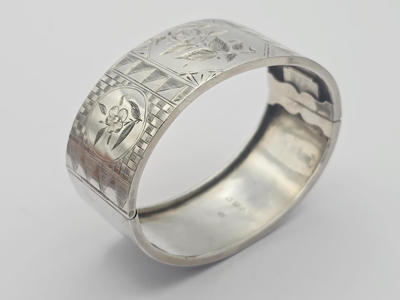 Antique Victorian Solid Silver Hinged Bracelet Ba… - image 7