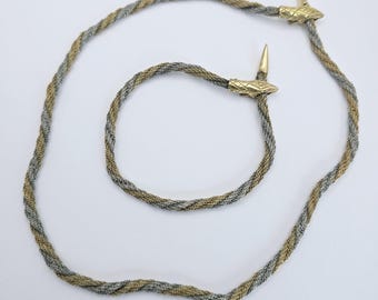 Vintage Two Tone Twist Style Snake Clasp Necklace & Bracelet