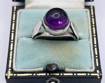 ヴィンテージ ミッドセンチュリー シルバー アメジスト カボション リング