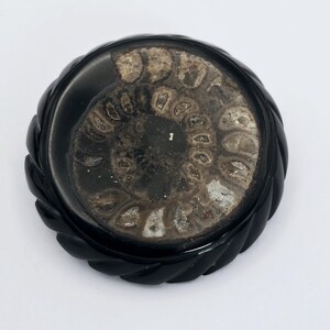 Round Victorian Jet and Fossil Ammonite Mourning Brooch
