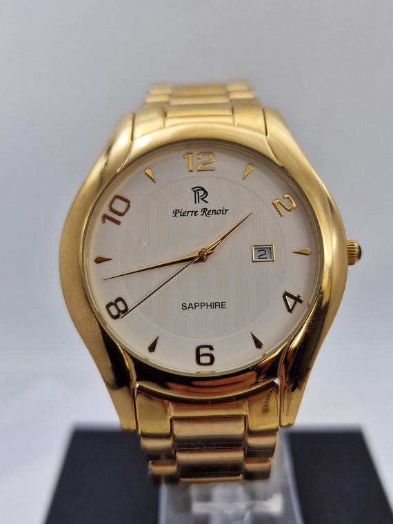 PIERRE RENOIR 'SAPPHIRE' Quartz Mens Watch With Gold Tone Strap