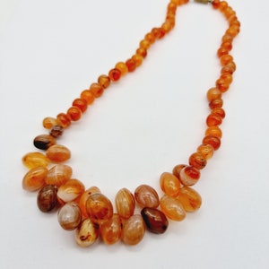 Vintage Carnelian Agate Beaded Necklace - Brass Clasp