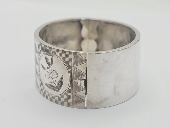 Antique Victorian Solid Silver Hinged Bracelet Ba… - image 3