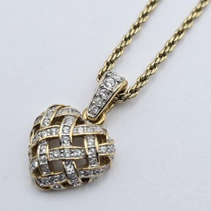 Vintage Signed Swarovski Heart Shape Woven Style Pendant & Necklace