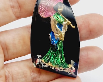 Vintage Japanese Geisha Girl Plastic Pendant