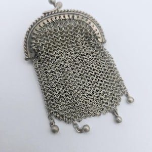 Antique French Silver Chatelaine Chainmail Coin Purse Pendant