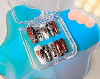 Press on Nails | Ruby Rendezvous | 3D Press on Nails | Red Press on Nails | White Press on Nails | Halloween Press on Nails