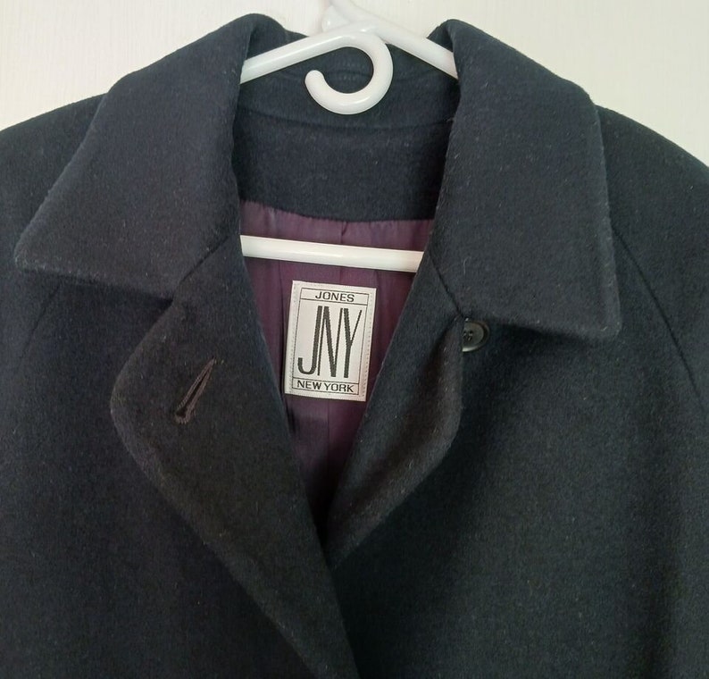 Vintage Jones New York Navy Wool Long Over Coat / Trench Coat Women's