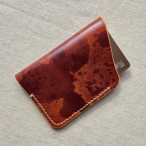 Porta-cartões de couro vintage, feito à mão, costurado à mão – Carteira fina e minimalista, porta-cartões curtido com vegetais, presente EDC para ele e para ela