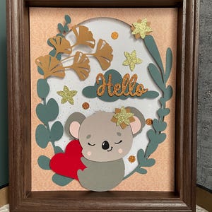 Cadre naissance bébé SVG, shadow box 3D SVG naissance, superposition papier découpé chambre bébé, svg koala 3D, cadre naissance koala svg