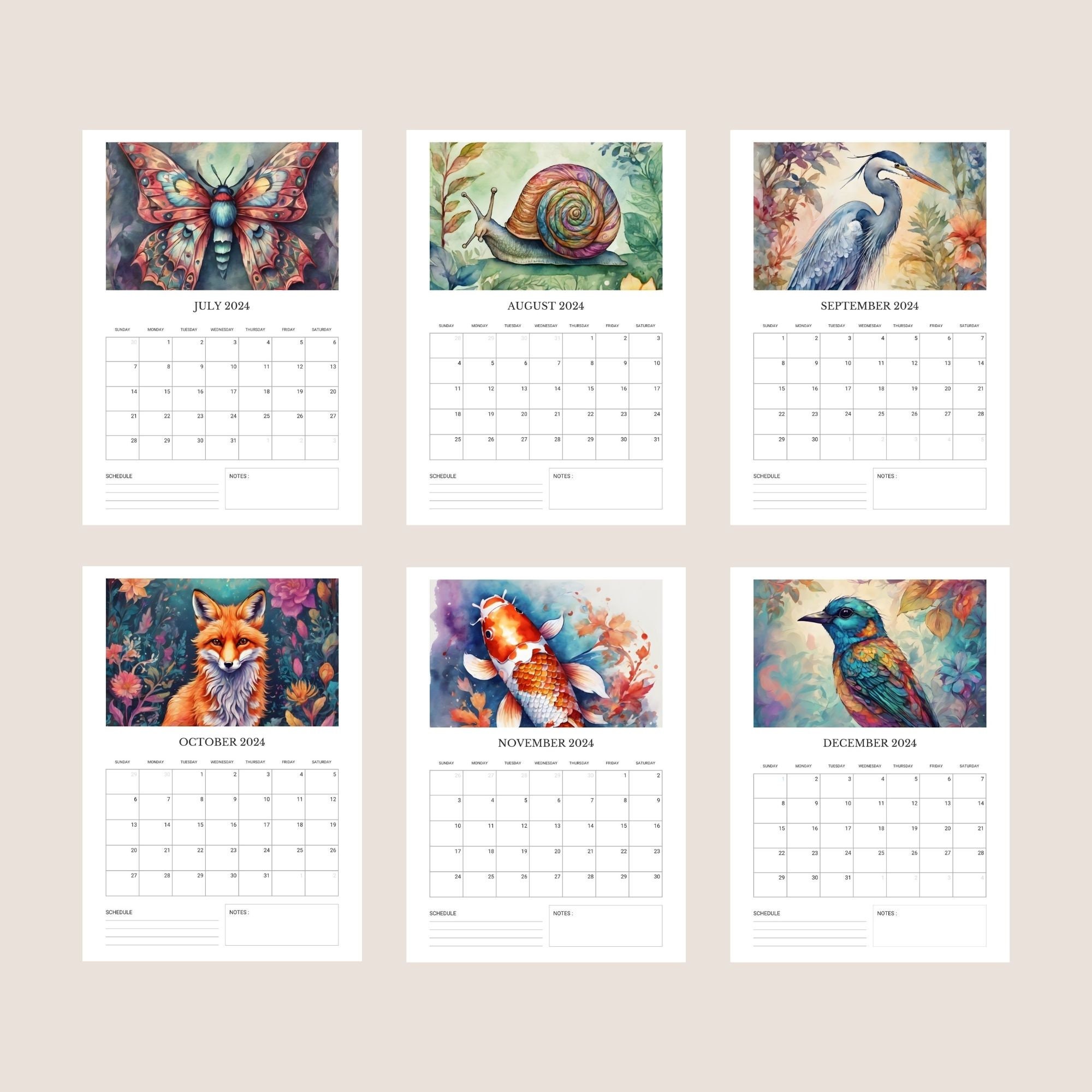 Nature Digital Art Printable 2024 Calendar PDF Vertical Wall - Etsy