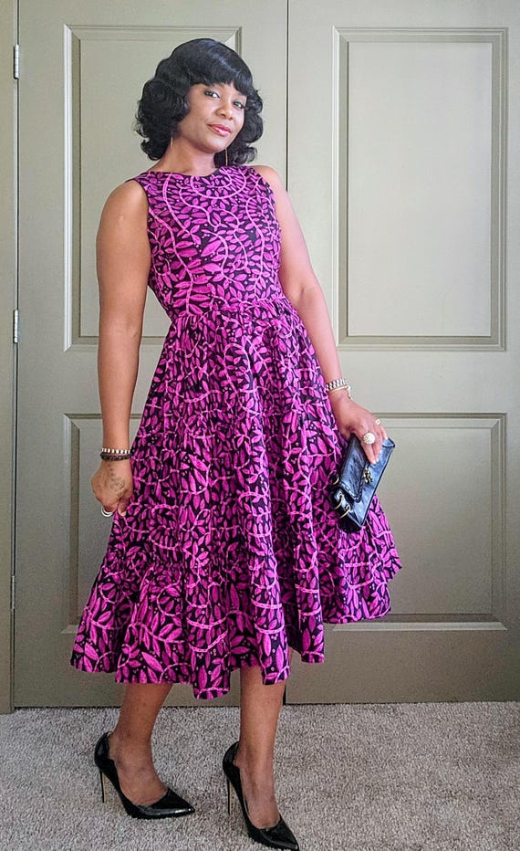African purple midi dress | Ankara purple dress | Ankara midi dress | African plus size dress