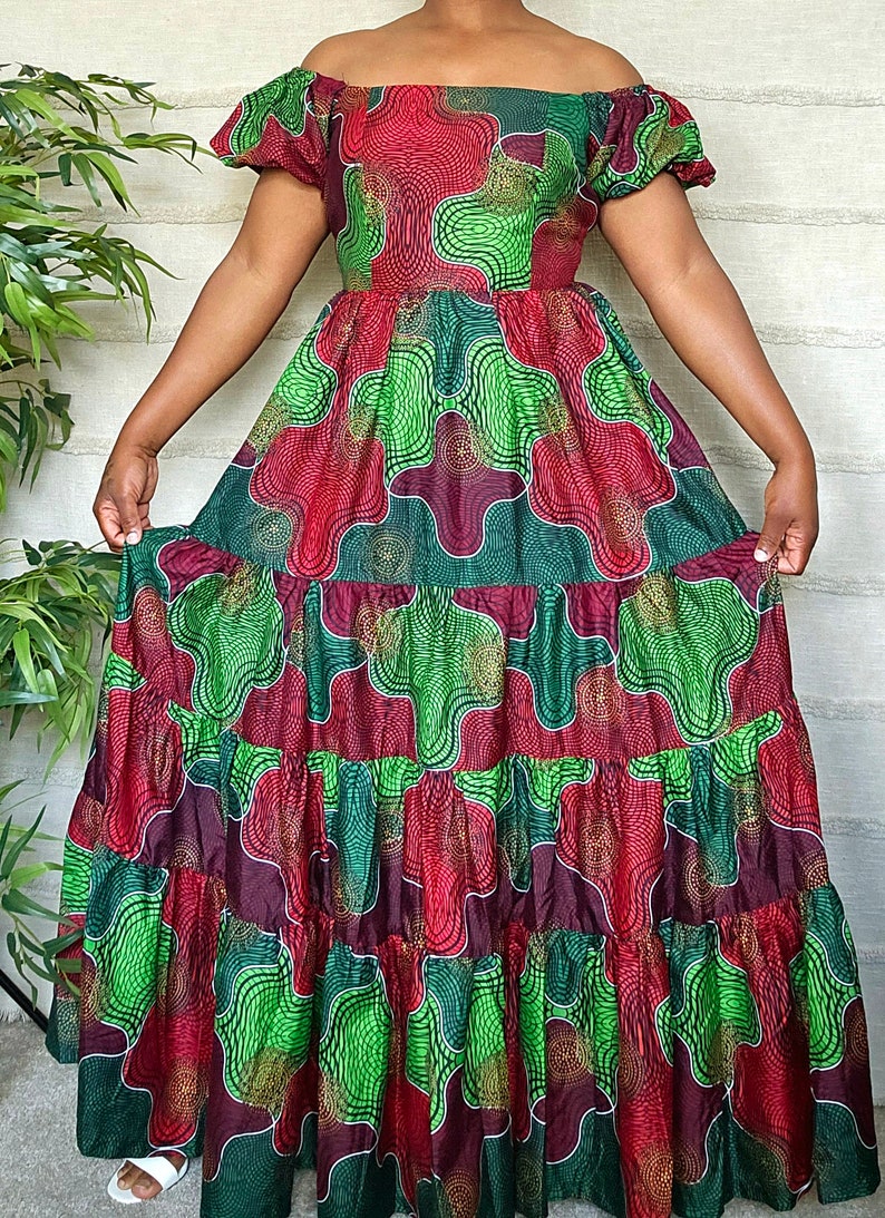 African Christmas Off Shoulder Short Dress Afro Heritage and Celebrated DT03 main image 1