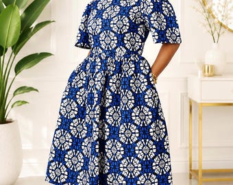 Ankara blå klänning | Afrikansk blå klänning | Afrikansk plus size-klänning