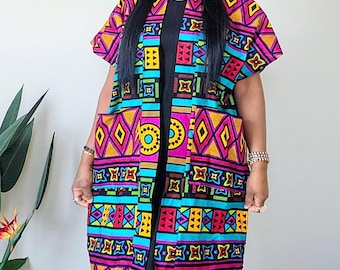 Afrykański kaftan z nadrukiem | Kurtka kimonowa z Ankary | Sukienka z afrykańskim nadrukiem | Sukienka z Ankary