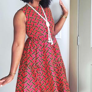 Ankara red dress | African print midi dress | Ankara midi dress
