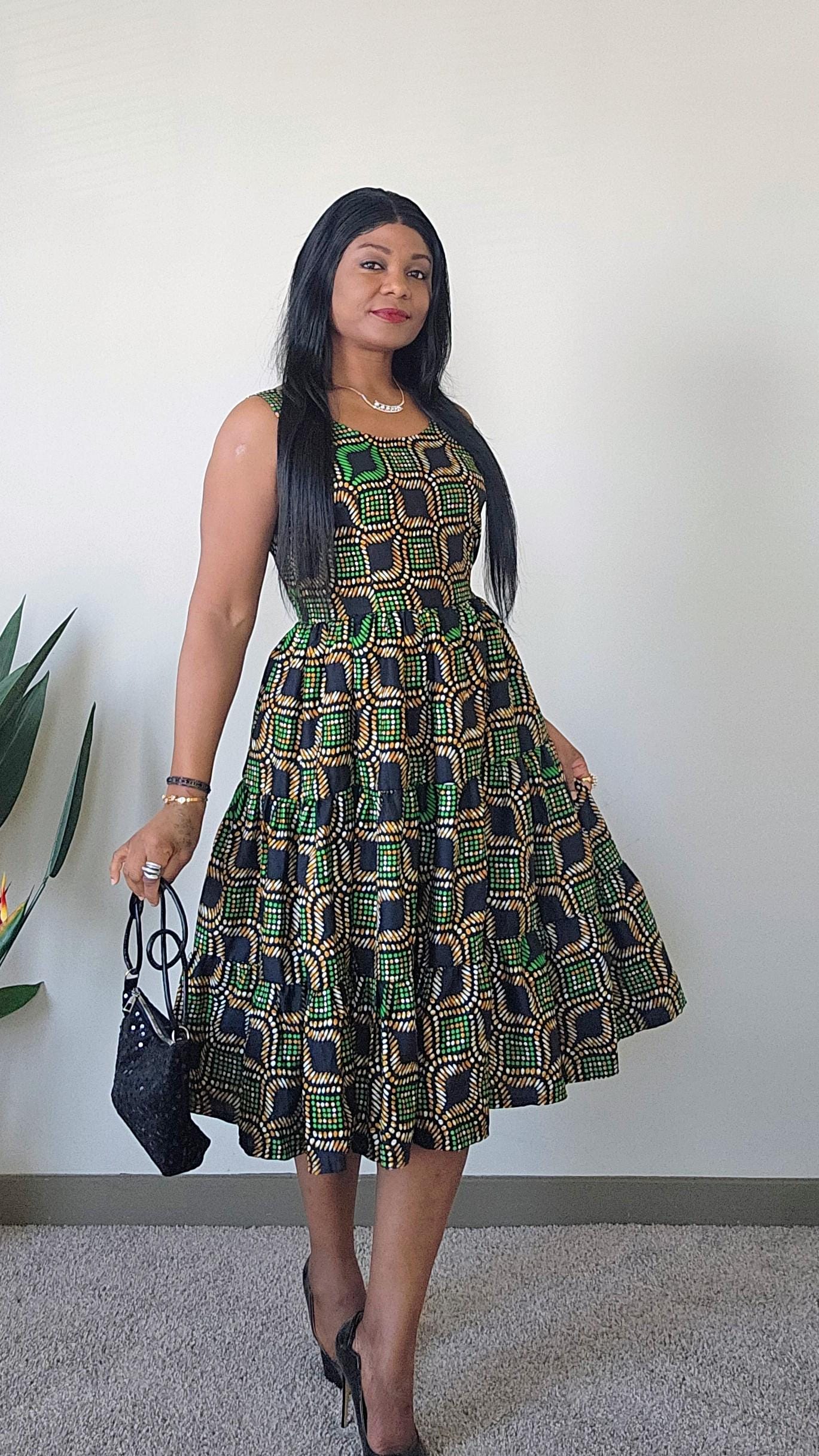 slim fit dress slacks Remi African Print Dress