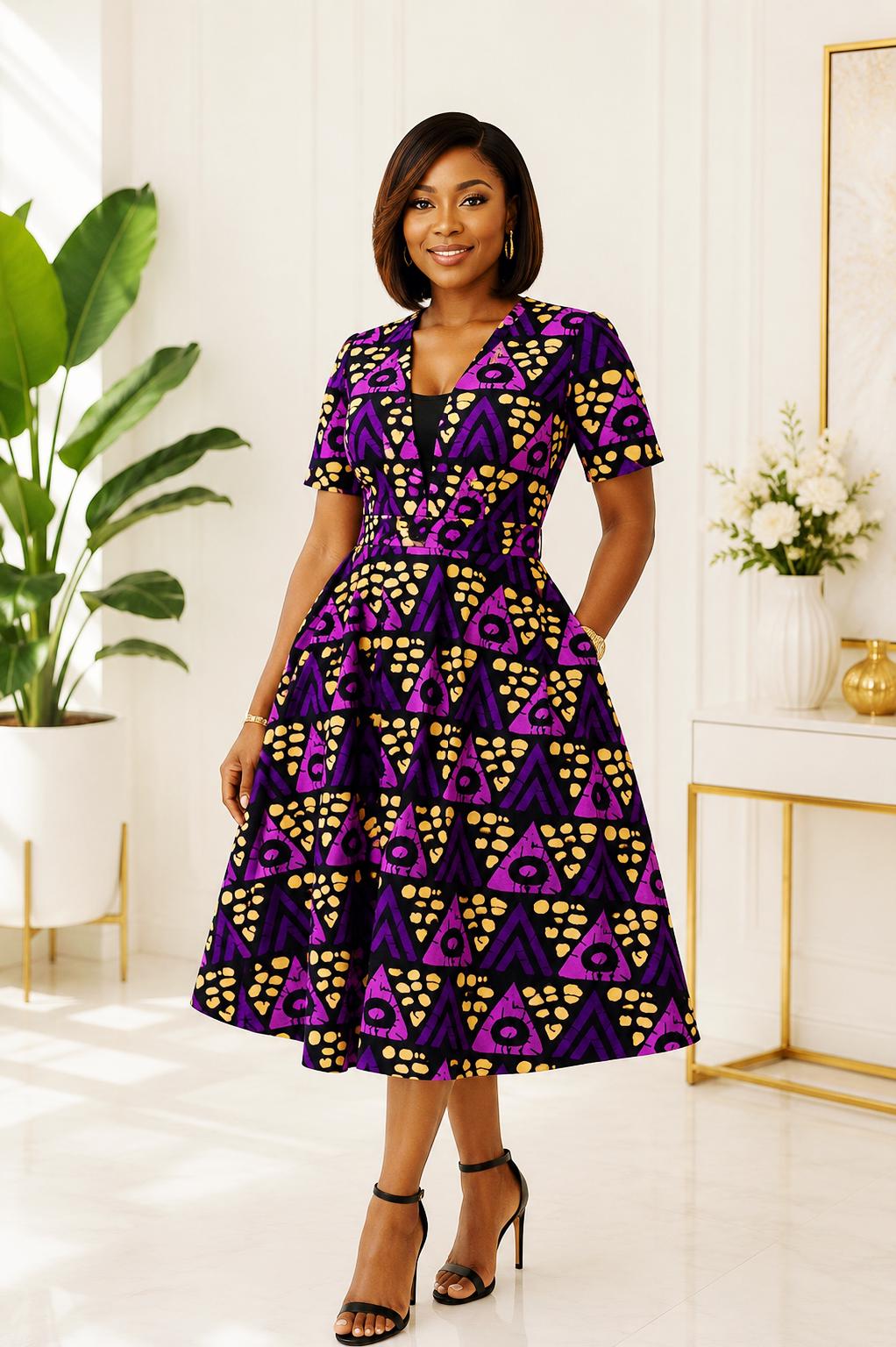 African print purple dress