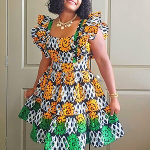 Afrikanisches kurzes Kleid | Ankara kurzes Kleid | Ankara Orange Kleid | Afrikanisches oranges Kleid