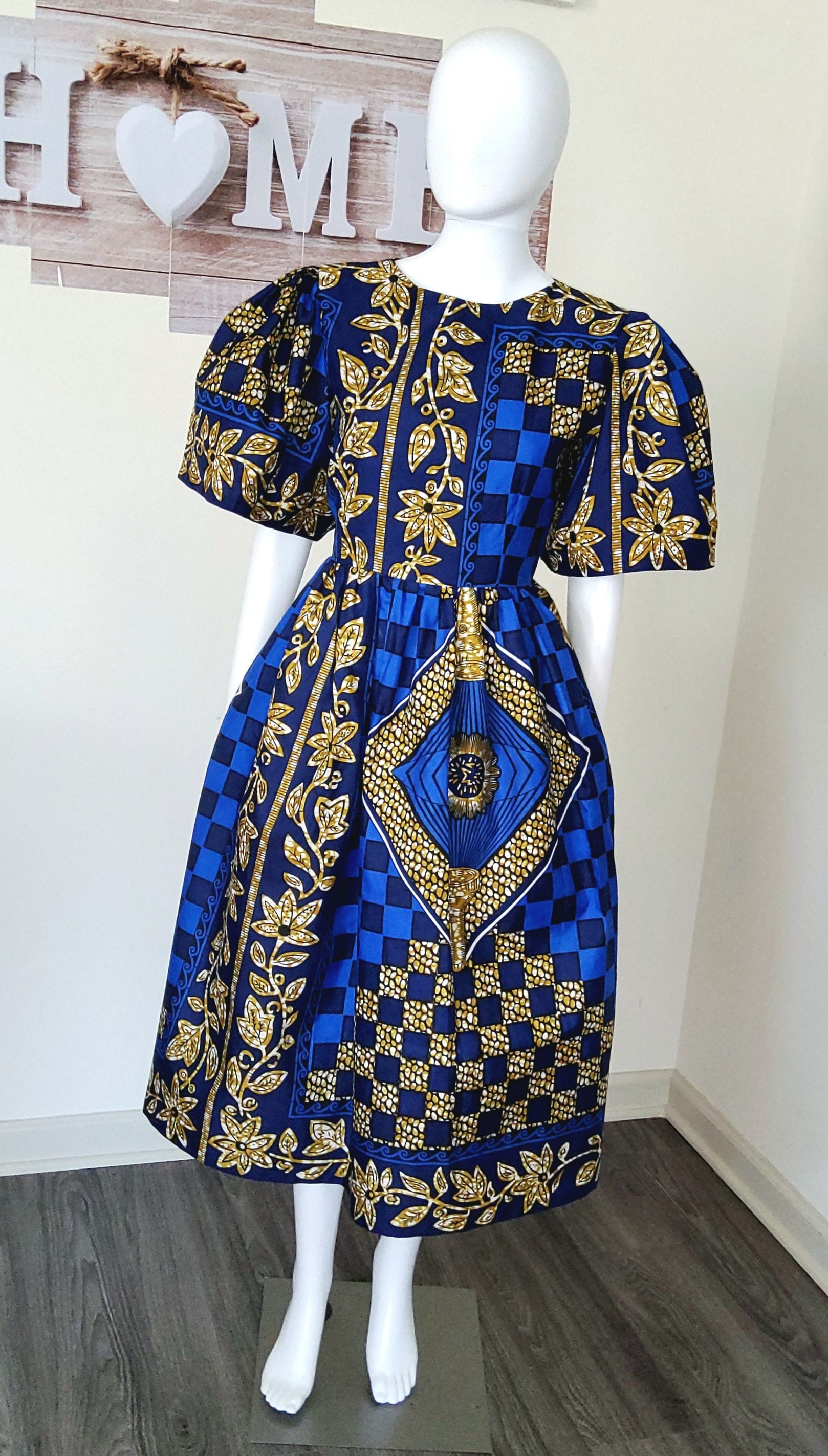 African Print Pleated Midi Dress. main image 0