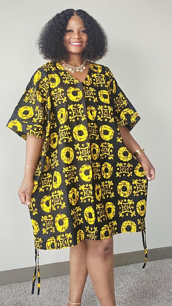 African Print Short Kaftan Dress | Ankara Short Kaftan Dress | African Plus Size Dress