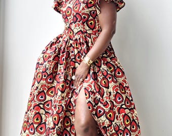 Długa sukienka z afrykańskim nadrukiem | Długa sukienka z Ankary | Afrykańska sukienka maxi | Afrykańska sukienka plus size