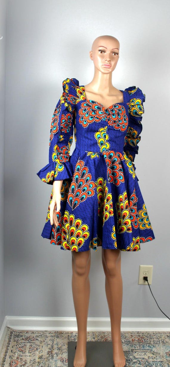 African Print Dress: Blue Ankara, Ruffle Sleeve, Fit & Flare - Etsy New Zealand African Print Dress: Blue Ankara, Ruffle Sleeve, Fit & Flare - Etsy New Zealand