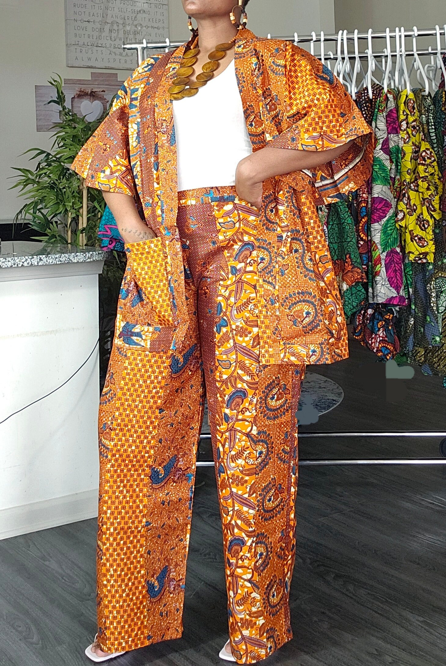 Brown Abstract Print Kimono