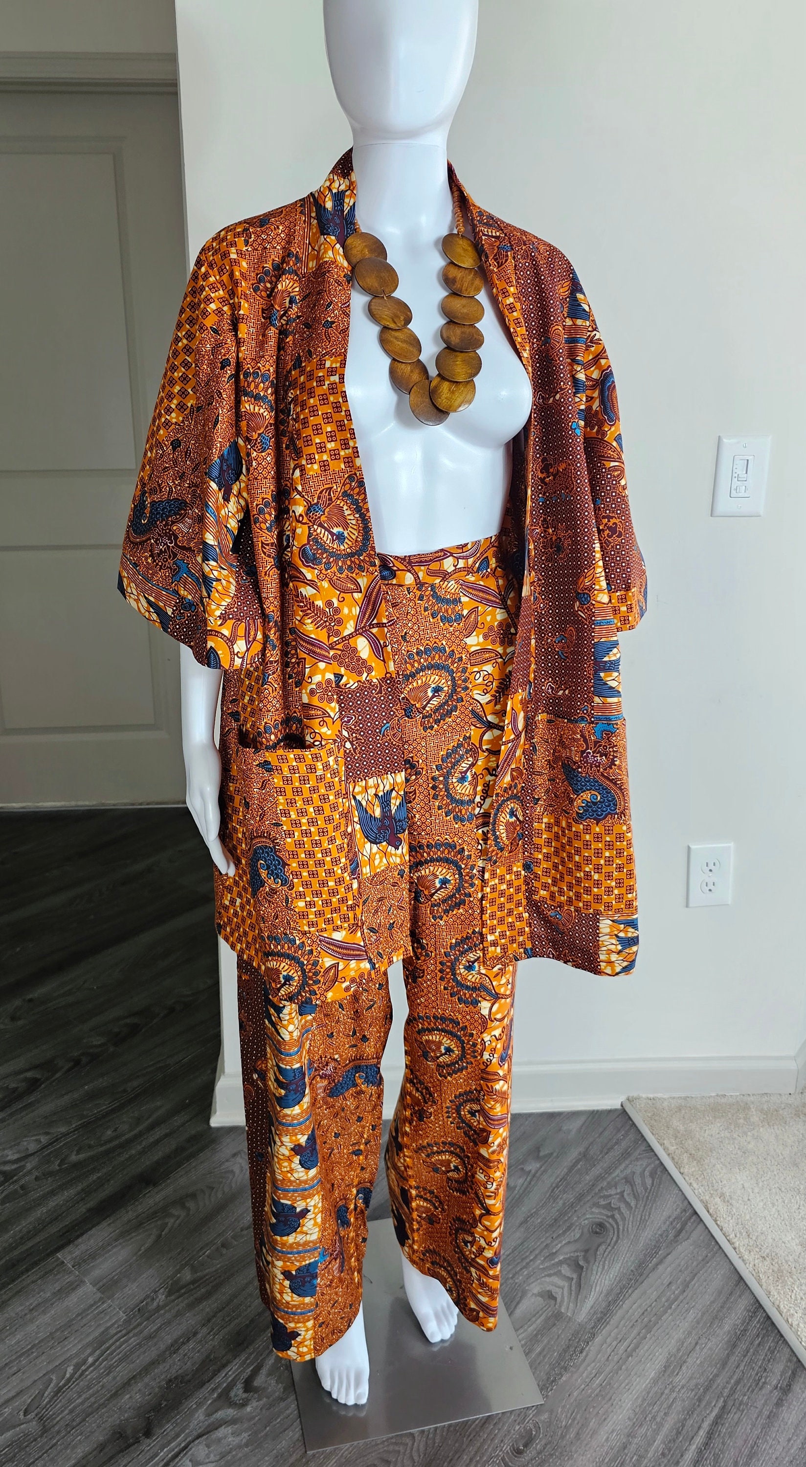 Brown Abstract Print Kimono main image 0