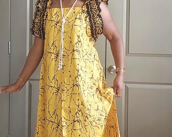 Afrikanisches gelbes Kleid | Ankara gelbes Kleid | Maxikleid mit afrikanischem Aufdruck | Afrikanisches Plus Size Kleid