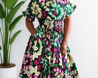 African print green dress | Ankara green dress | African print short dress | Ankara short dress