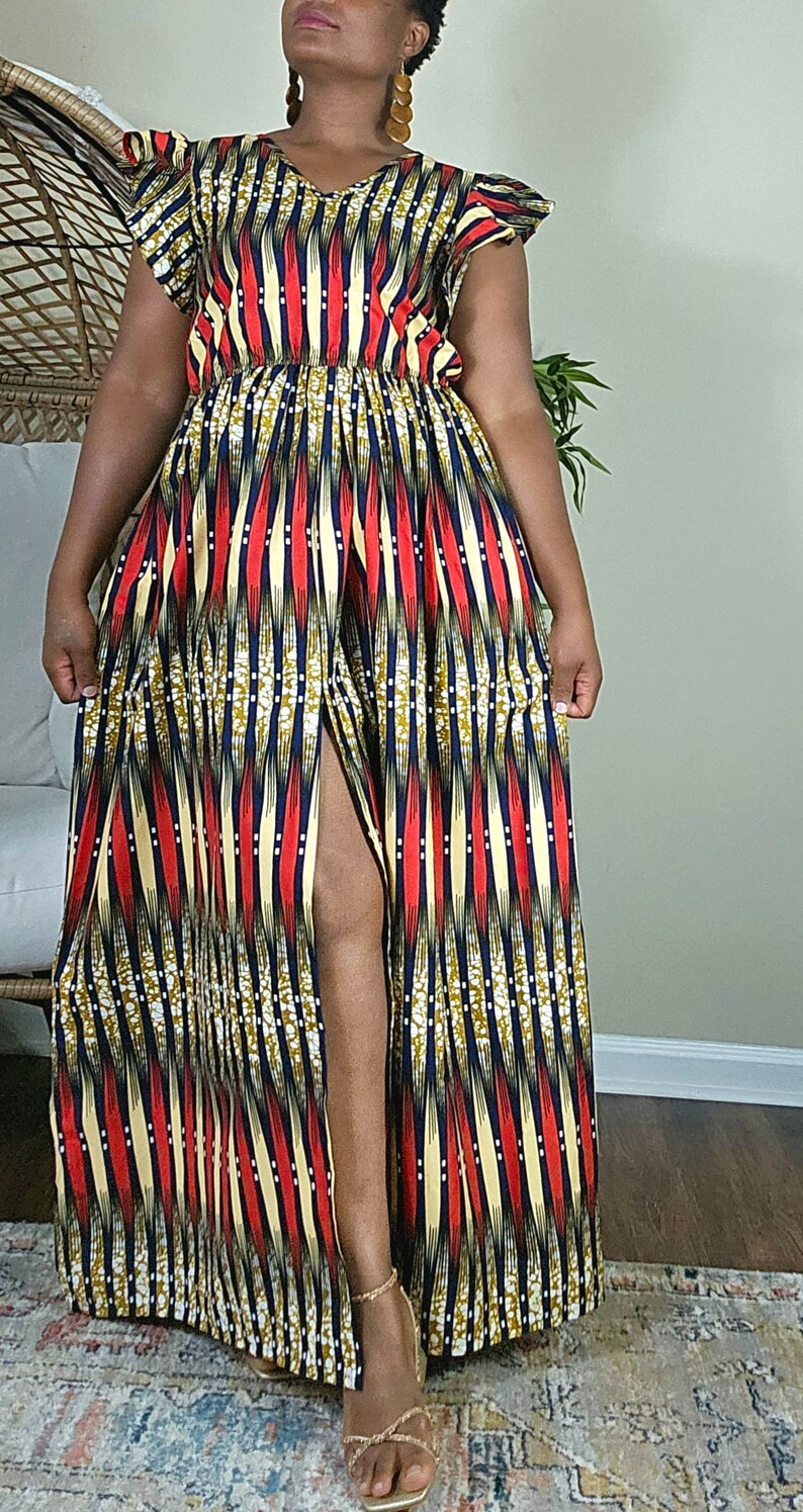 Ethnic Flare Sleeve Printing Slit Maxi Dress main image 1
