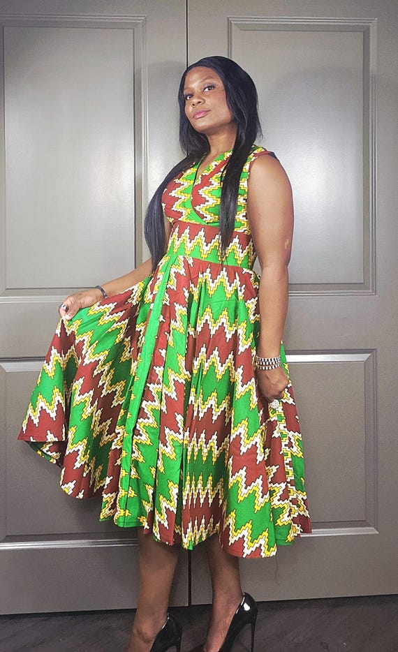African print green midi dress | Ankara green dress | African plus size dress| Ankara plus size dress