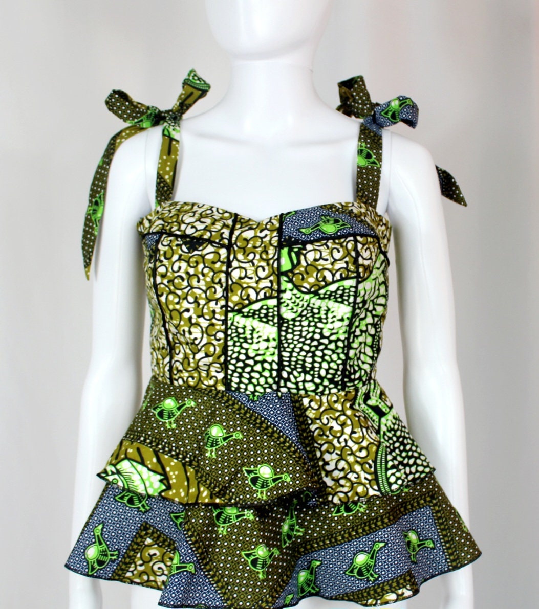 Indibelle Printed Black Peplum Top (Black)