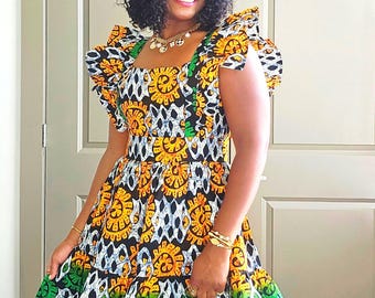 Afrikanisches kurzes Kleid | Ankara kurzes Kleid | Ankara Orange Kleid | Afrikanisches oranges Kleid