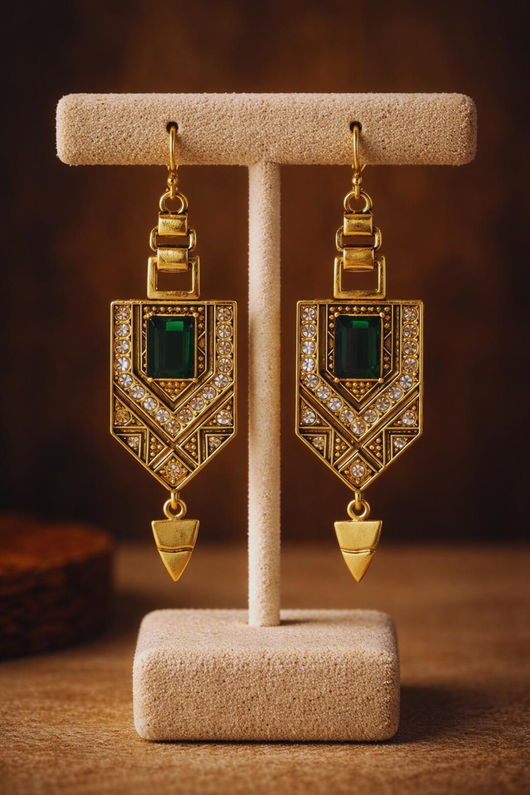 Green Zircon Drop Earrings, Boho Art Deco Palace Jewelry - Etsy