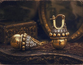 Vintage Gold Crystal Drop Earrings, Baroque Statement Jewelry, Victorian Style