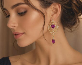 Vintage Palace Style Earrings – Antique Gold Rhinestone Baroque Jewelry