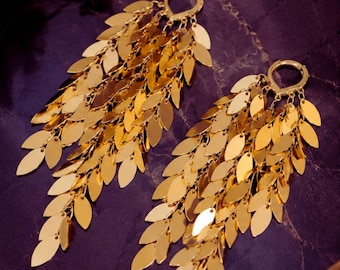 Gold Leaf Fringe Earrings – Cascading Tassel Statement Jewelry