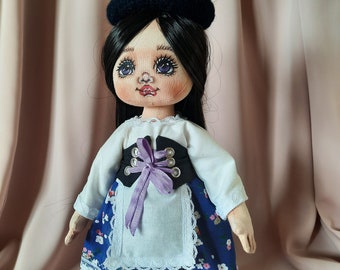 Handmade textile doll Face decorated with acrylic paints Art doll (29 cm) Doll with long hair Removable clothes Interesting gift Handmade